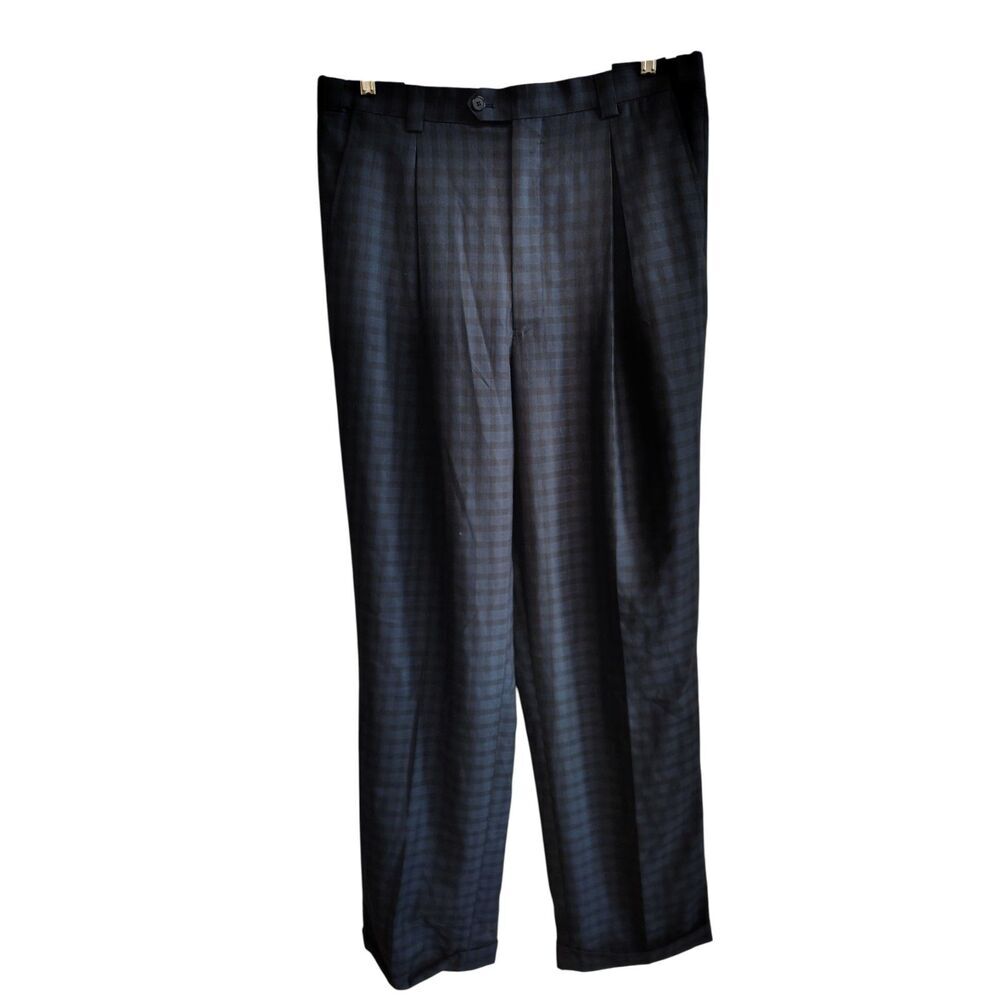 NWT Blu Martini Women's 34W Navy Blue Plaid Expanding Waist Dress Pants‎